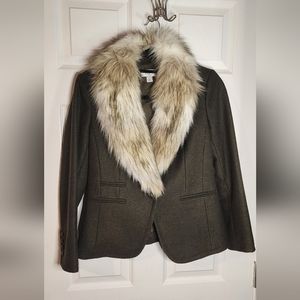 Ann Taylor Loft Petites Wool Coat w/ detachable Faux Fur collar